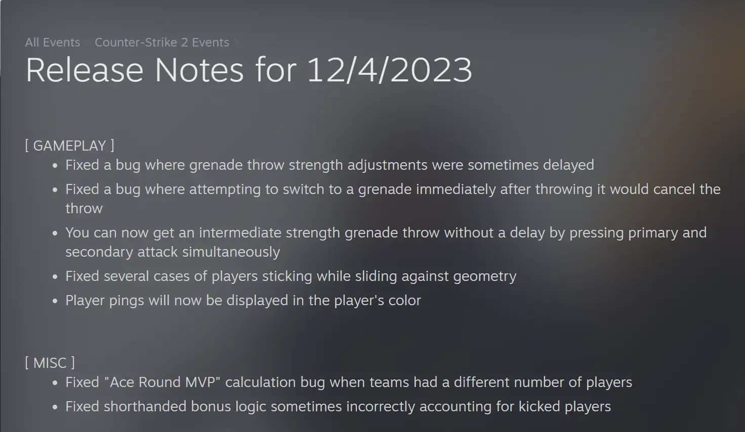 Valve's CS2 Update (4th December)
