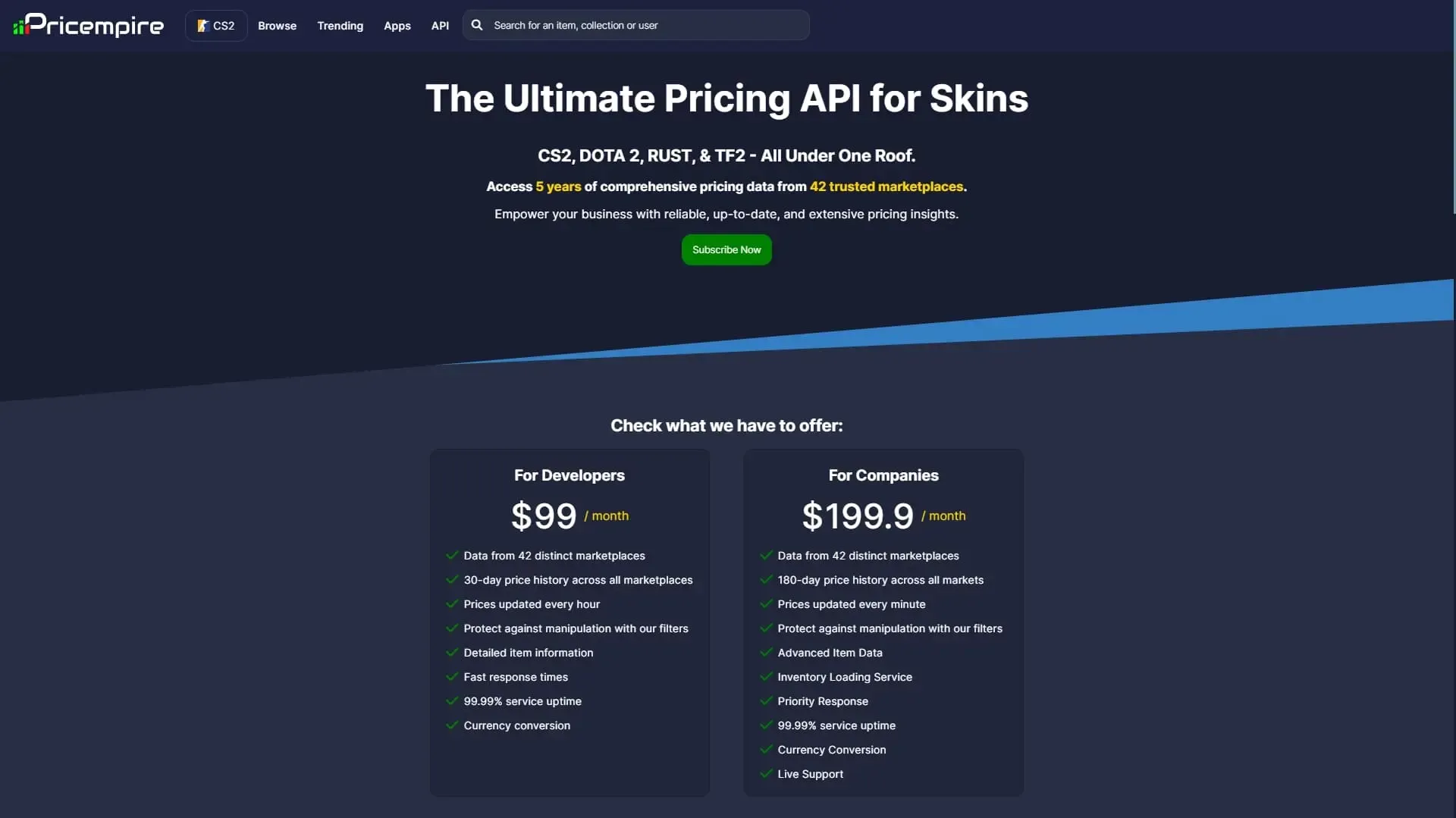Our API Purchase Page